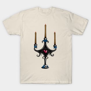 Dark Candlestick with Blue Roses T-Shirt